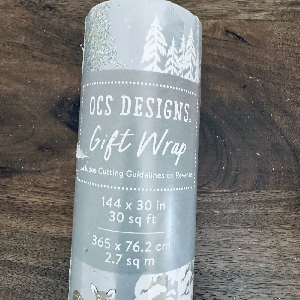 Christmas Deer Glitter Forest Trees Holiday Wrapping Paper Roll Gift Wrap